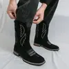 Botas Altas Transfronterizas, Nuevas Botas Vaqueras Occidentales, Botas de Caballero Bordadas Étnicas, Botas de Cuero Slip-On de Talla Grande Europeas y Americanas para Hombre