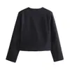 Ropa Europea y Americana Transfronteriza Za Otoño e Invierno Nueva Elegante Versátil Cuello Redondo Botón Dorado Chaqueta Corta