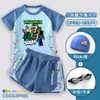 Traje de baño de Minecraft para niños, Traje de baño de dos piezas de manga corta para niños mayores, Conjunto de traje de baño de secado rápido 7