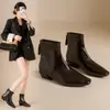 Botas Estilo Coreano para el Trabajo con Tacón Grueso Botas tipo Martin Otoño Cortas hasta el Tobillo Cierre Trasero Punta Cuadrada Adelgazantes Botas Versátiles de Moda Botas Chelsea para Mujer