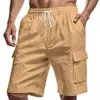 Shorts de Cargo tipo Americano con Múltiples Bolsillos para Hombre, Deportivos Casuales de Lino Color Sólido con Cordón, Shorts de Cinco Puntos, Transfronterizos, Amazon