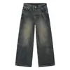 Jeans Nirben Denim Estilo Retro Americano Azules con Bigotes para Hombre, Marca de Moda, Pierna Recta Holgada, Pantalones de Pierna Ancha Lavados y Desgastados.