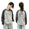 Camiseta de manga larga para niños con diseño de patchwork, nuevo estilo 2026, capa interior de forro polar cepillado para niñas, top de cuello redondo