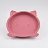 Conjunto de Louça de Silicone de Grau Alimentício para Suplemento Alimentar Infantil, Tigela com Ventosa em Formato de Gato, Tigela para Bebê se Alimentar Sozinho