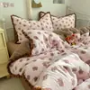 Juego de cuatro piezas de algodón puro Clase A, ropa de cama de gasa de doble capa, funda de edredón 100% algodón, sábana bajera, funda de edredón, juego de tres piezas para dormitorio universitario 4