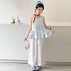 Conjunto de Verão para Meninas: Camisa sem Mangas Boneca e Calça Wide Leg, Nova Roupa Infantil, Conjunto de Duas Peças: Regata e Calça Cropped para Meninas