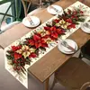 Decorações de Natal mais vendidas em todo o mundo: Caminho de mesa de poliéster com estampa floral vermelha, toalha de mesa de Natal para decorar a mesa de jantar
