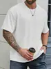 Estilo Verão Novo Masculino Casual Esportivo Cor Sólida Gola Redonda Pulôver Padrão Jacquard Top Solto Camiseta