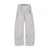 Pantalones Casuales de Pierna Recta Largos Versátiles de Cintura Alta con Cordón para Mujer, Estilo Pop Art Infantil con Estampado de Estrellas Coloridas