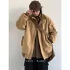 Chaqueta de trabajo bordada retro estilo japonés para hombres y mujeres, corte holgado, adecuada para parejas, con cuello de solapa, adecuada para otoño e invierno, prenda exterior de primavera con múltiples bolsillos