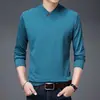 Directo del fabricante: Nueva sudadera de forro polar de doble cara para primavera y otoño para hombres de mediana edad, jersey de cuello en V, camiseta básica de color liso con bordado