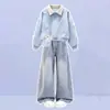 Conjunto de Chicas 2026 Estilo Universitario Top con Cuello Polo Jeans con Lazo Conjunto de Dos Piezas de Moda Tendencia