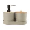 Conjunto de três peças de plástico para lavatório de banheiro com tampa de bambu horizontal fabricantes atacado rack de lavagem de armazenamento de banheiro conjunto de porta-escova de dentes