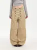 Calça larga de perna reta desconstruída de lapela dupla estilo retrô americano ONLPP para mulheres, calça longa casual versátil moderna preta solta reta