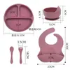 Atacado transfronteiriço infantil silicone louça babador tigela suplementar garfo colher bebê conjunto de cinco peças anti-queda produtos para mãe e bebê conjunto