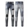 Marca de moda TR AMIRI lavado pesado con agujeros artesanales jeans ajustados de cuero de alta calidad para hombre