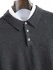Suéter de cachemira 100% pura para hombre con cuello polo, suéter de punto pullover de manga larga, camisa base lisa color sólido para negocios casual