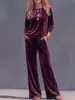 Conjunto casual suelto de top de manga larga de color liso con cuello redondo para mujer y pantalones casuales de pierna ancha, estación independiente transfronteriza europea y americana 2026