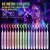 ¡Guau, los bolígrafos que brillan en la oscuridad UV son marcadores lavables para pintar el cuerpo, adecuados para festivales de música, pintura facial de Halloween y graffiti!