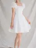 Vestido de novia ligero estilo coreano con escote cuadrado, longitud corta, hecho de organza, adecuado para fotografía de viajes al aire libre, compromiso, registro y elegante vestido para fiesta de cumpleaños