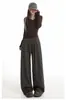 Pantalones de pierna ancha a cuadros color café para mujer, nueva colección primavera/otoño 2026, tiro alto, corte holgado, efecto adelgazante, tejido cepillado, pantalones casuales de pierna recta