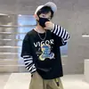 Camiseta Casual Divertida para Meninos Estilo Novo Primavera e Outono Estampa de Desenho Camisa Base Algodão Puro Respirável Manga Longa Camiseta Tendência