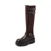 Piernas Gruesas y Grasas, Circunferencia de Tubo Extra Grande 40+, Botas de Suela Gruesa, Nuevas Botas de Piel de Vaca con Hebilla Ajustable, Mocasines Retro