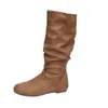 Nuevas Botas Altas hasta la Rodilla con Pliegues y Punta Redonda Tallas Grandes para Mujer Otoño 2026 Suela Plana Cremallera Lateral Transfronteriza Adelgazantes Ligeras Botas Arrugadas