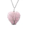 Colgante Árbol de la Vida de Cristal Natural Piedra Cruda de Cuarzo Rosa Alambre Envuelto Collar de Amor Joyería Hecha a Mano de Piedra Natural Venta Caliente Transfronteriza