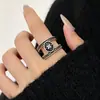 Anillo de cruz geométrico de doble capa vintage desgastado S925 de plata esterlina con microincrustaciones de circonita para mujer, ajustable, nicho, de alta gama, moderno