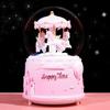 Carrusel de Corazón Girly Bola de Cristal Musical para Niños Caja de Música Luz Nocturna Adorno de Escritorio Regalo para Estudiante