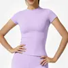 Tops de Yoga de Secado Rápido Transfronterizos, Camisetas de Yoga de Manga Corta con Cuello Redondo Ajustadas Transpirables Moldeadoras del Cuerpo Elásticas Ropa Deportiva para Fitness para Mujer