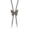 Gravata bolo estilo vintage com formato de headstock de guitarra para homens, cordão trançado no estilo cowboy western com acessório de pingente de metal