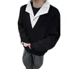 Diseño a rayas retro de espiga transfronterizo, estilo de dos piezas, polo de retazos, unisex, colección de primavera, top de manga larga holgado de moda para pareja