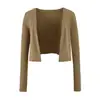 Conjunto de tres piezas estilo coreano: cárdigan corto / chaleco de cuello semi-alto / falda midi ajustada de cintura alta / pantalones largos casuales ligeramente acampanados