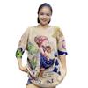 Camisa Tricotada Estampada com Strass, Manga Curta, Estilo Western, Fina, Solta, Moda Verão, Feita na Europa, Camiseta Top Solta Plus Size Feminino