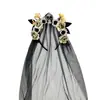 Faixa de Cabeça com Véu Criativo de Halloween Festa de Feriado Vestido Personalizado Noiva Fantasma Crânio de Flor Adorno de Cabeça de Rede para Mulheres