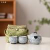 Juego de Té Kung Fu Xiangyun Pintado a Mano Ceniza Vegetal Tetera de Mano Una Tetera Dos Tazas Bolsa de Almacenamiento Taza de Degustación de Té Traje de Viaje de Cerámica