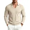 E-commerce Transfronteiriço Primavera e Outono Masculino Cor Sólida Gola Lapela V Profundo Moletom Polo Casual Esportes ao Ar Livre Pulôver Manga Longa