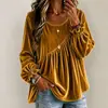 Ropa de mujer transfronteriza europea y americana, Amazon otoño e invierno nuevo top de terciopelo de color liso con cuello redondo y manga larga, suelto, irregular, plisado