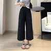 Essencial de Verão Calça Cropped de Algodão Ultra-Conforto T800 [Anti-Amassar] Cintura Estilo Alfaiataria Calça Wide-Leg Estilo Old Money H033110