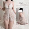 Yimu lingerie sexy saia de renda com cílios sexy malha de perspectiva apaixonada alça V profundo vestido de noite novo 7767