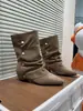 Botas de punta fina con acabado mate y tacón de bloque para mujer, botas de moda otoño 2026 hasta la pantorrilla, tacón de aguja, botas delgadas retro Maillard