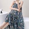 Camisola de Alcinha Algodão Seda Moda de Alta Qualidade Estampa Pequena Fresca Costas Abertas Casual Primavera e Verão Vestido Longo