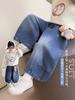 Conjunto de Otoño para Niña 2025 Nuevo Estilo Coreano Celebridad de Internet Dibujos Animados Infantiles Camiseta Básica de Manga Larga Camiseta Jeans Retro