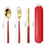 Set de Cubiertos Portátil Cuchara, Tenedor y Palillos de Acero Inoxidable Juego de Tres Piezas Cubiertos Japoneses de Aspecto Elegante Juego de Cuchara y Palillos para Estudiantes