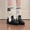 Botines retro elegantes y modernos de tacón grueso para mujer, nuevas botas de moda estilo británico 2026 con punta redonda y hebilla, botas de montar