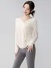 Top de Yoga Avanzado con Cuello en V de Secado Rápido para Mujer, Ropa Deportiva de Manga Larga para Fitness, Cubre Ropa para Pilates, Entrenamiento, Correr y Deportes