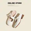 Sapatos Mary Jane Franceses Femininos Baixos Fechados Chinelos com Laço Salto Grosso Couro Macio Estilo Retro Gentil Chinelos para Exterior