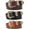 Estilo europeo y americano chica hot diaria textura marrón nicho retro hebilla de pin cinturón patrón de impresión cinturón de cuero PU unisex